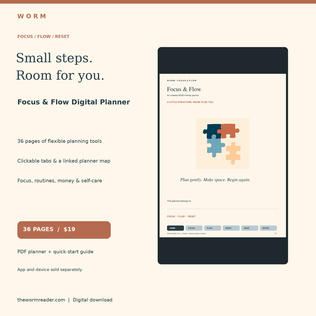WORM Focus & Flow ADHD-Friendly Digital Planner