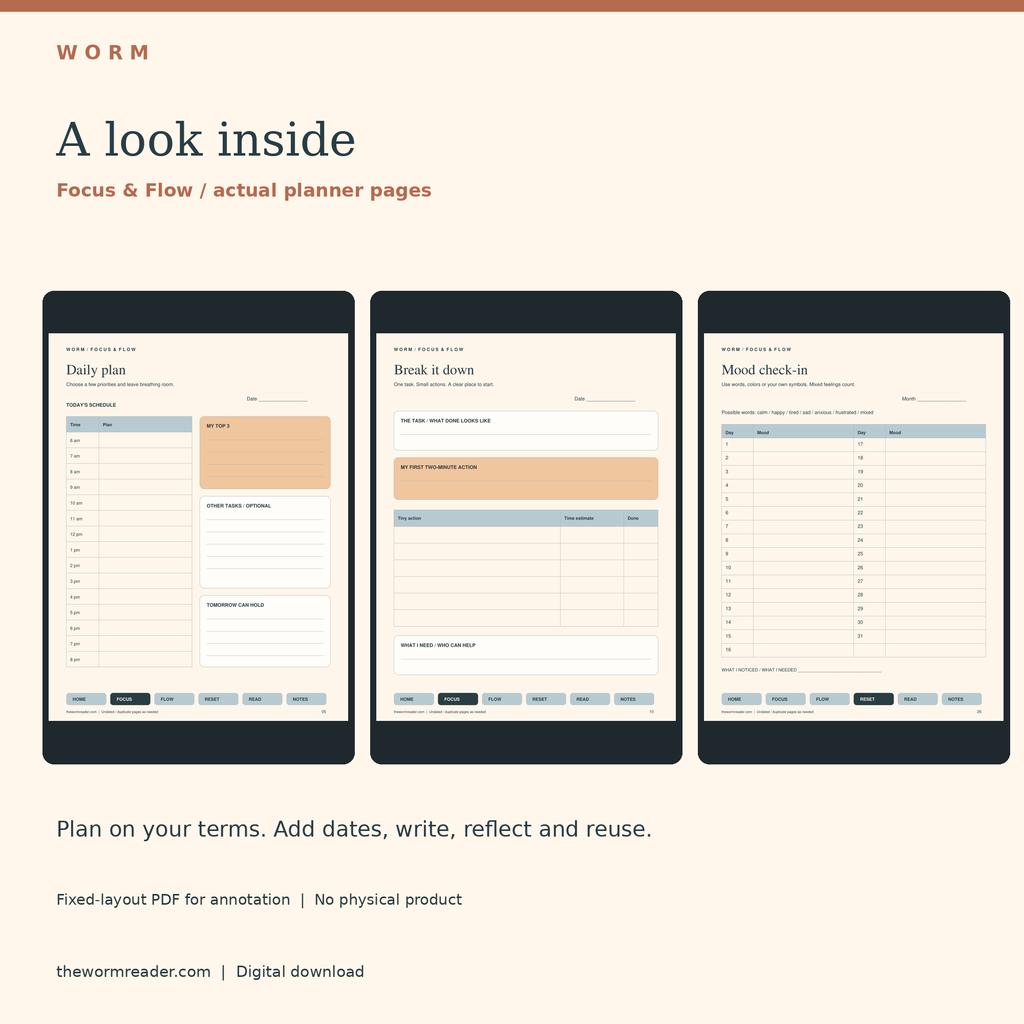 WORM Focus & Flow ADHD-Friendly Digital Planner