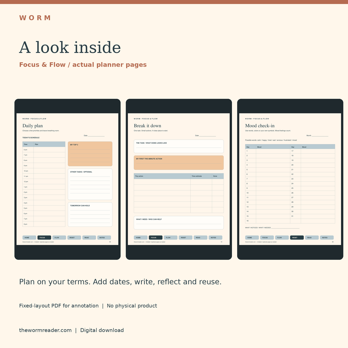 WORM Focus & Flow ADHD-Friendly Digital Planner