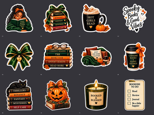 All 12 WORM After Dark bookish digital sticker designs; digital download, no physical stickers.
